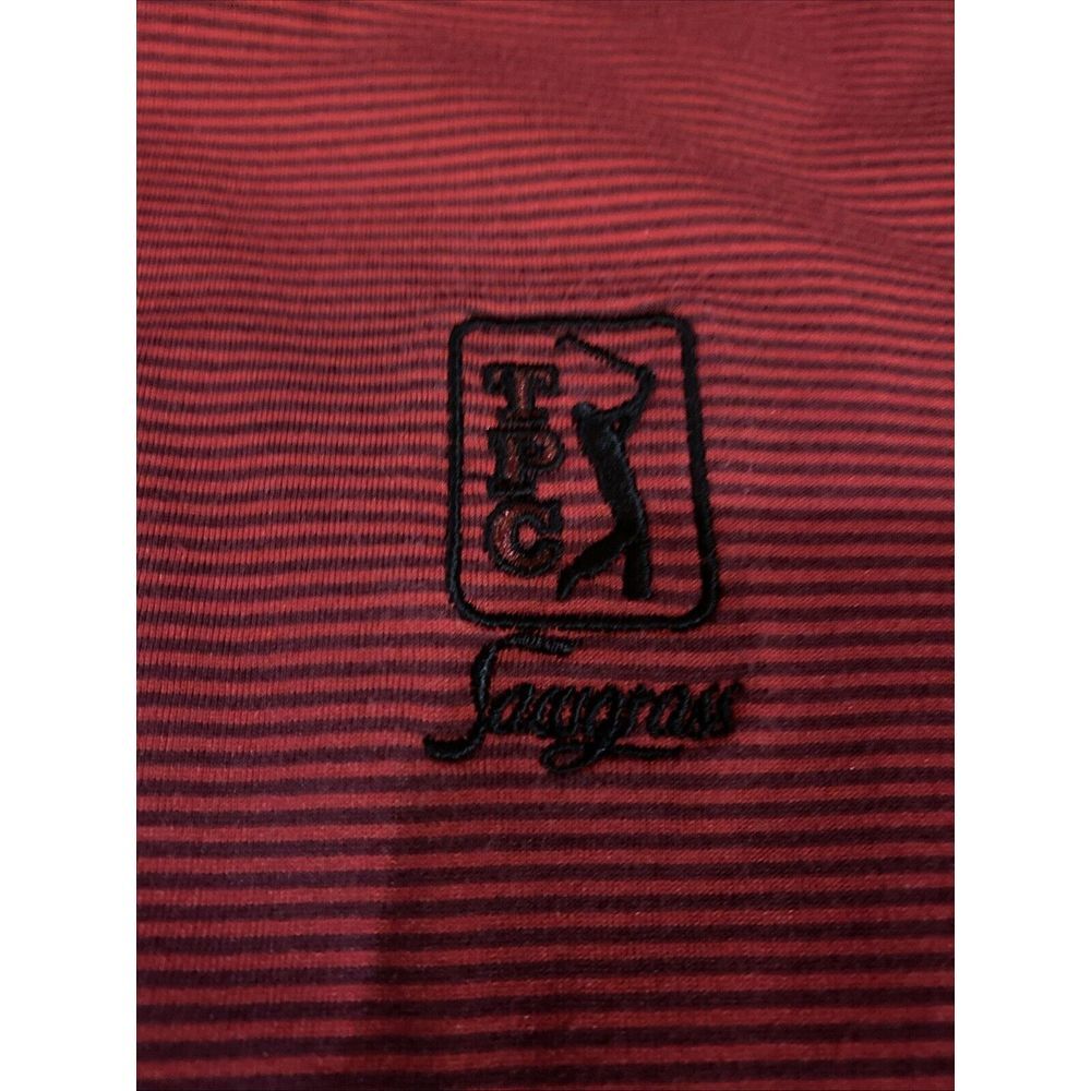 Cutter & Buck TPC Sawgrass Golf Polo Shirt Mens Large Burgundy Striped DryTec - Picture 2 of 5